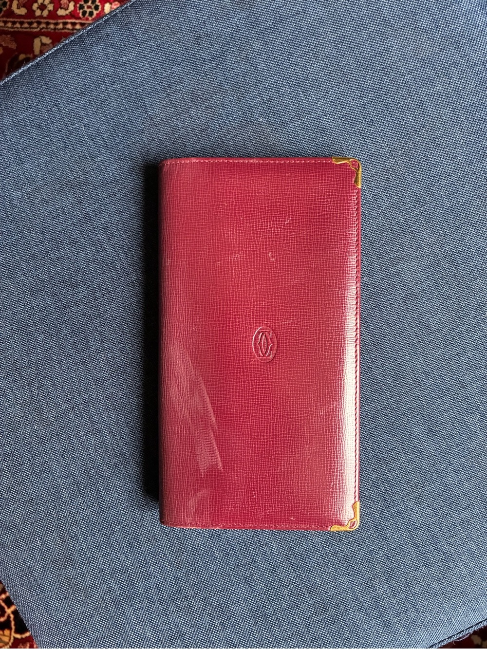 Cartier Red Leather Phone Folio with Gold Corner Accents